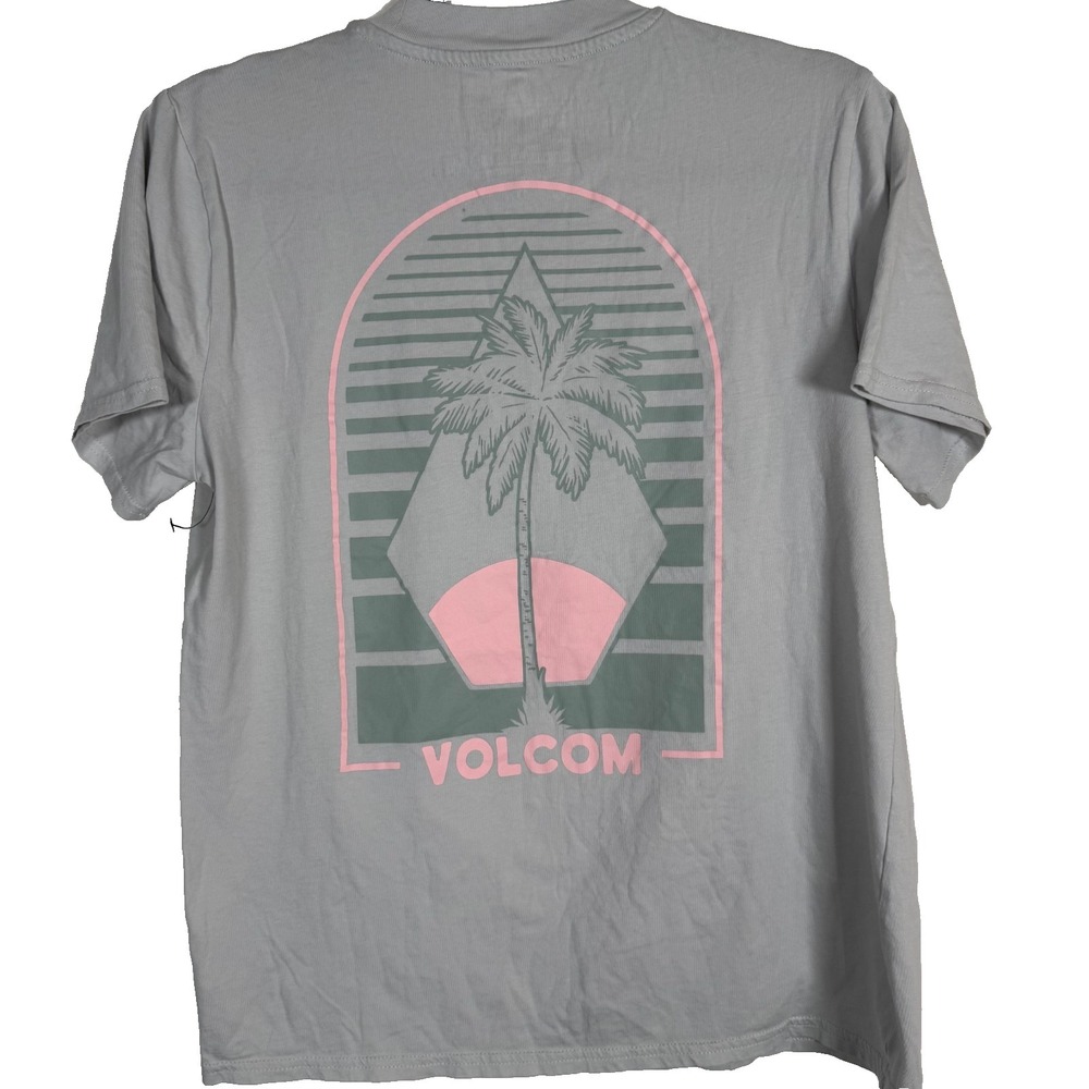 Volcom Graphic T-Shirt Women Medium Grey Organic Cotton Palm Tree Surf Tee